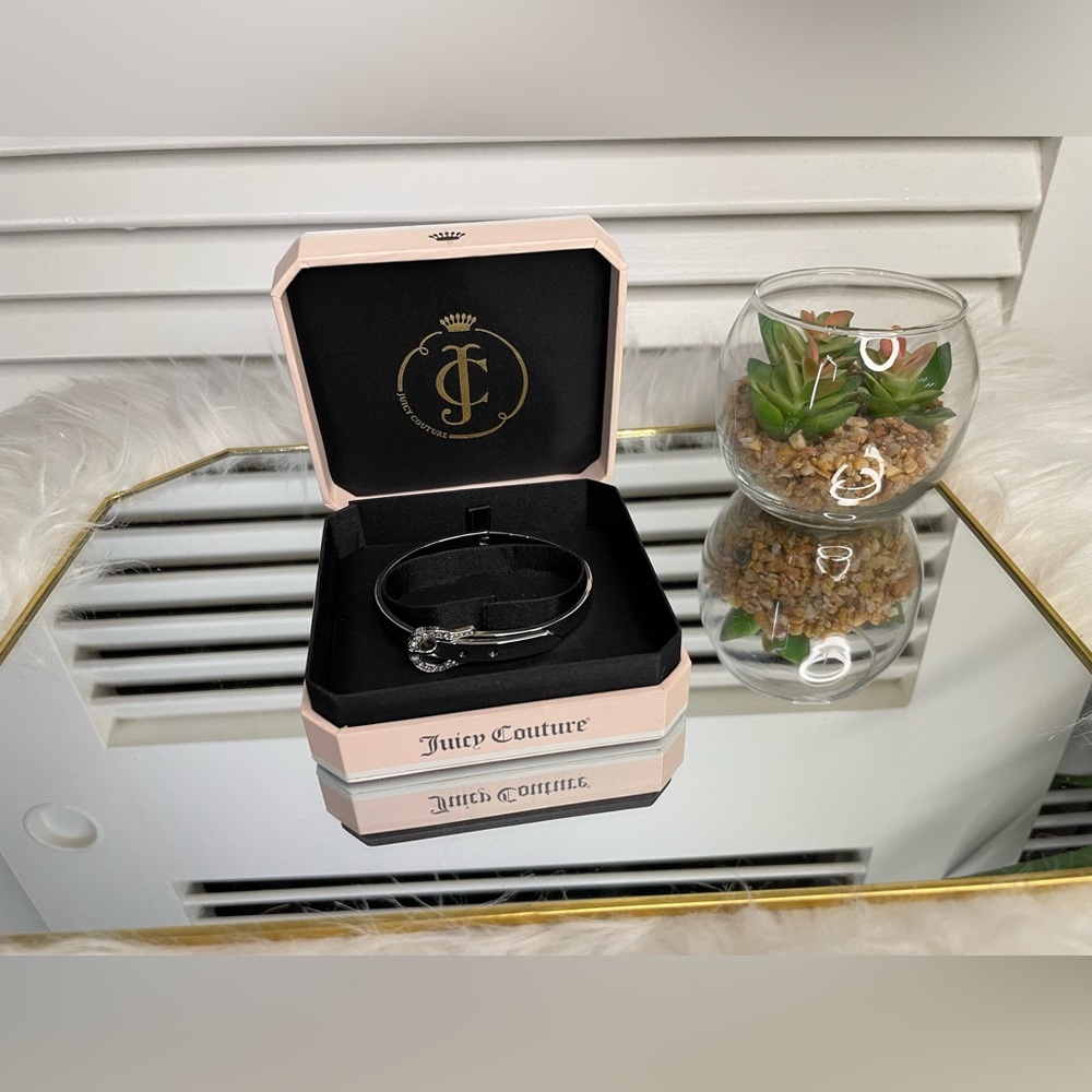 Juicy Couture Silver Adjustable Pave Buckle Skinny Bangle